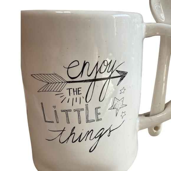 Coffee tea cup mug with heart spoon "Enjoy the little things" ceremnic farm core - Picture 2 of 5